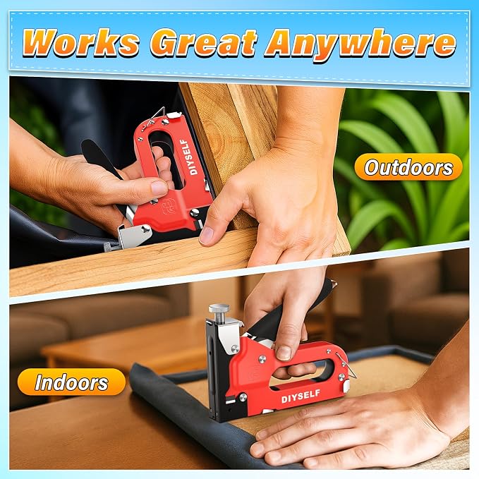 DIYSELF 4-in-1 Stapler Heavy Duty, Staple Gun with 4000 Staples and Remover | Staple gun for wood, fabric, wire, furniture, crafts, manual adjustable power upholstery stapler, grapadora para Madera