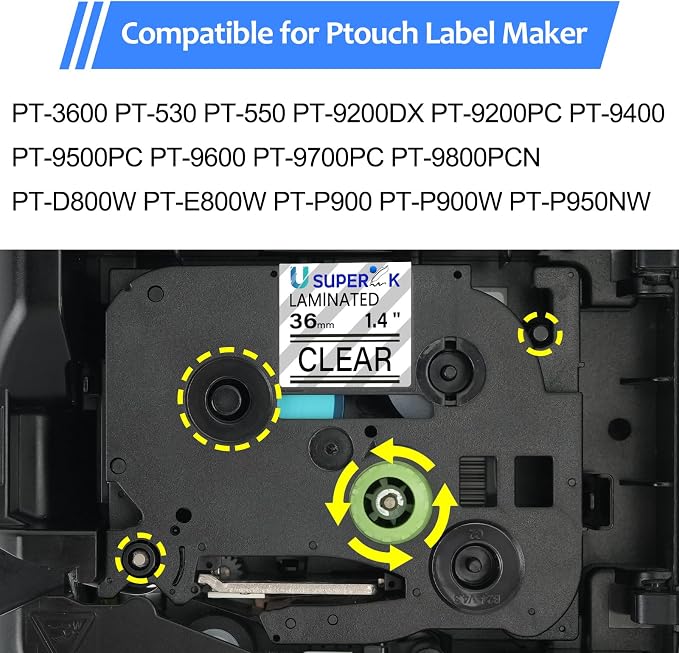5 Pack TZe-161 36mm Label Tape Compatible for Brother P-touch TZe TZ Tape 36mm 1.4'' Laminated Clear TZe161 TZ-161 Black on Clear 1-1/2'' for Brother Ptouch Label Maker PT-P910BT P900W P950W