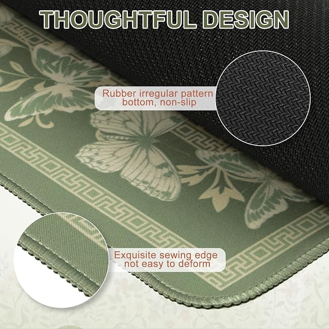 iCasso Floral Desk Mat for Keyboard and Mouse,Cute Mouse Pad,Light Green | Anti-Slip Desk Matt for Desktop,Soft Lycra Surface Computer Mat Women,Girly Big Mousepad for Home Office