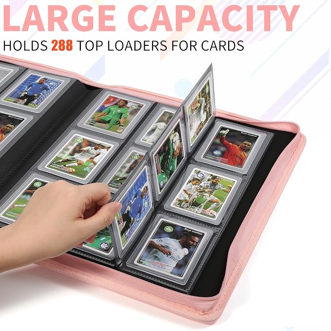 Toploader Binder,Holds 288 Toploaders,9 Pocket Double-Sided Top Loader Binders with Sleeves for 3 x 4'' Toploaders, Card Holder for Trading Cards or Sports Cards(Pink)