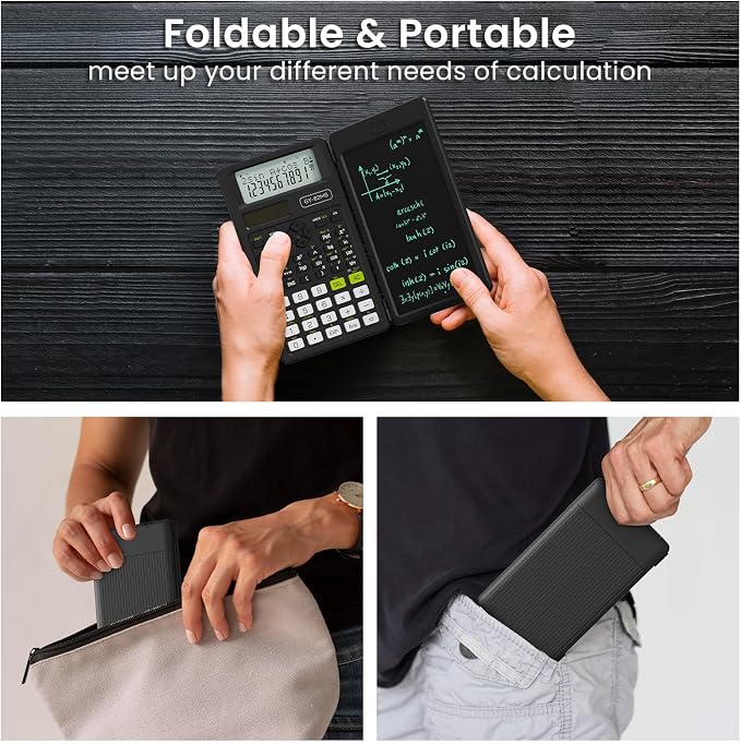 82MS Scientific Calculators School Supplies with Notepad ROATEE Black Stuff | Middle and High Back to School Girls Cute Stuff for Student, 240 Functions Foldable 2-Line Display Solar and Battery Power