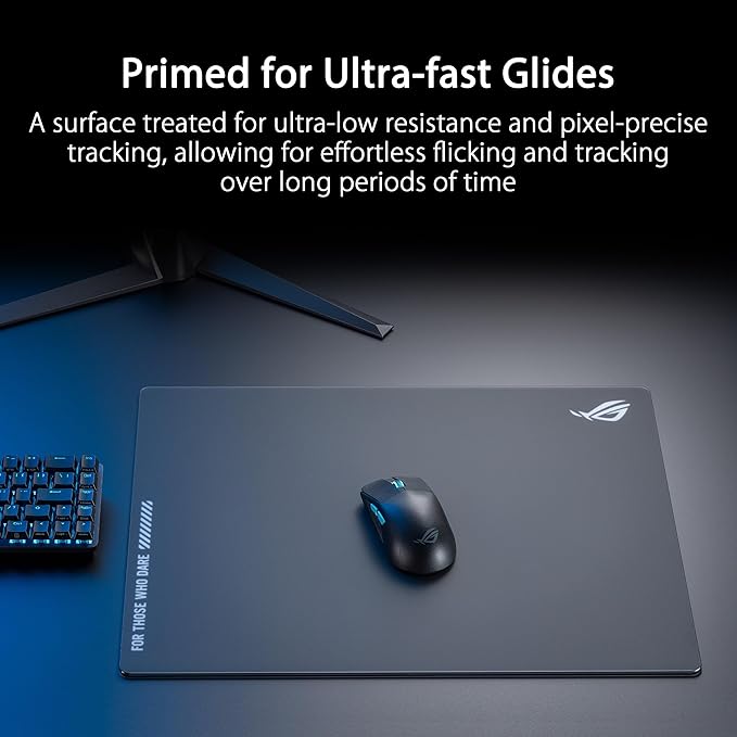 ASUS ROG Moonstone Ace L Glass Gaming Mouse Pad – 19.7” x 15.7”, Ultra-Smooth Matte Tempered Glass for Quiet Ultrafast Glides, Impact/Scratch Resistant, Easy to Clean, Anti-Slip Silicone Base - Black