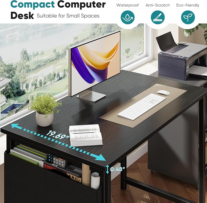 OLIXIS Small Computer Desk, 40 Inch Gaming Desks for Home Office | Writing Study Craft Work Table, Computer Workstation for Bedroom Small Spaces with Storage Bag, Black