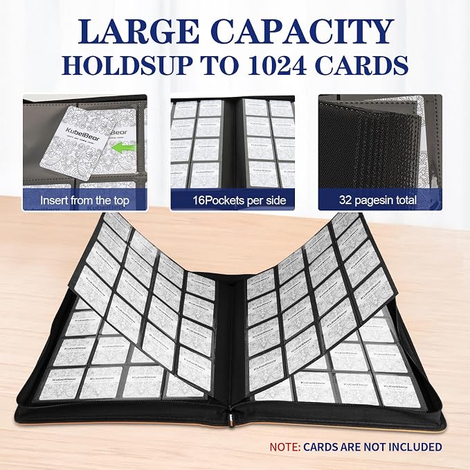 Card Binder – 1024 Capacity, Zippered Trading Card Holder for MTG, Sports & Collectible Cards – Acid-Free, Durable & Travel-Friendly Storage (Pink dots, 16 Pocket)