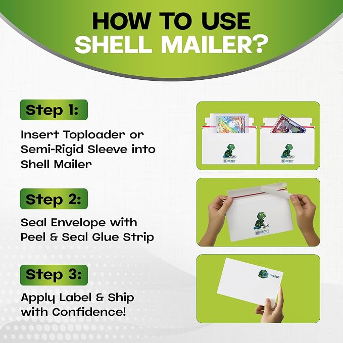 Shell Mailer Trading Card Envelopes for Shipping, Card Mailers - 500 Pack | Perfect Fit for Semi-Rigids & Toploaders, Sides Glued Flat for Sorting Machines, Premium Material, Customized Protective Flap