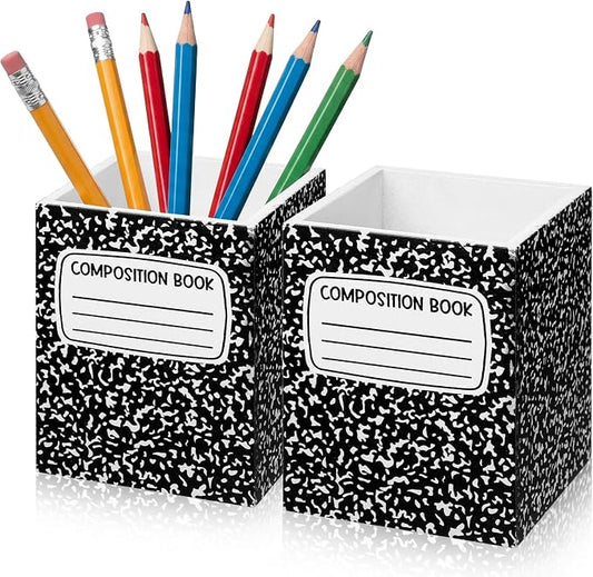 Sherr 2 Pcs Wood Pencil Holder Pen Holder for Classroom Composition Book Back to School Pencils Cup Wooden Dispenser Crayon Organizer for Teacher First Day School Gifts Office Desk