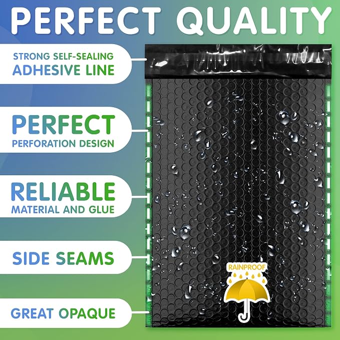 Poly Bubble Mailers, 10.5 x 15 Inch Matte Black Padded Mailers, Self Seal Shipping Envelopes, Lightweight Poly Mailer Bags, Waterproof Mailing Bags, Pack of 25