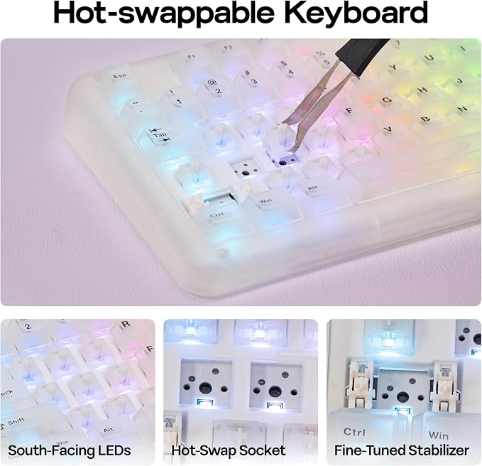 KiiBoom Phantom98 Lite 96% Wireless Mechanical Gaming Keyboard, VIA Programmable, Creamy Keyboard with Gasket, 8000mAh Battery, Hot Swap, RGB Backlits, NKRO for Win/Mac (Clear, Mochi Switch)