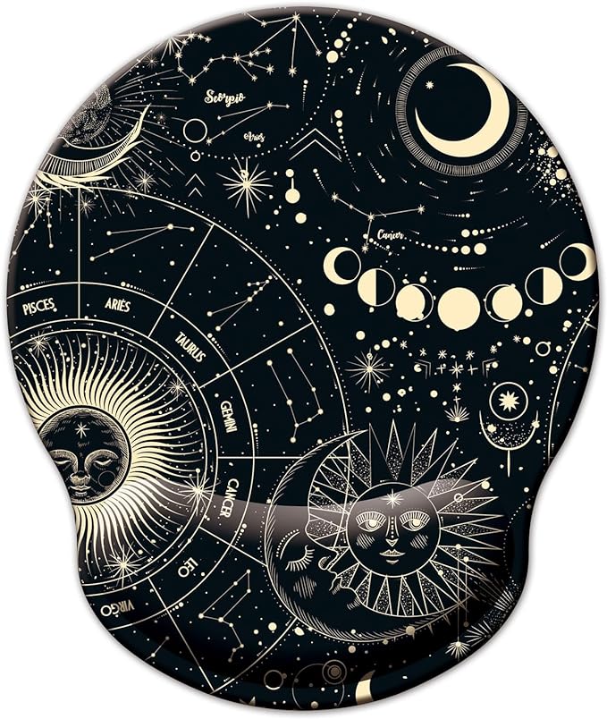 Mouse Pad with Wrist Support, Ergonomic Mouse Pad with Memory Foam Wrist Rest Cushion, Non-Slip Rubber Base Gaming Mice Pad for Home Office Computer Laptop, Moon Phase