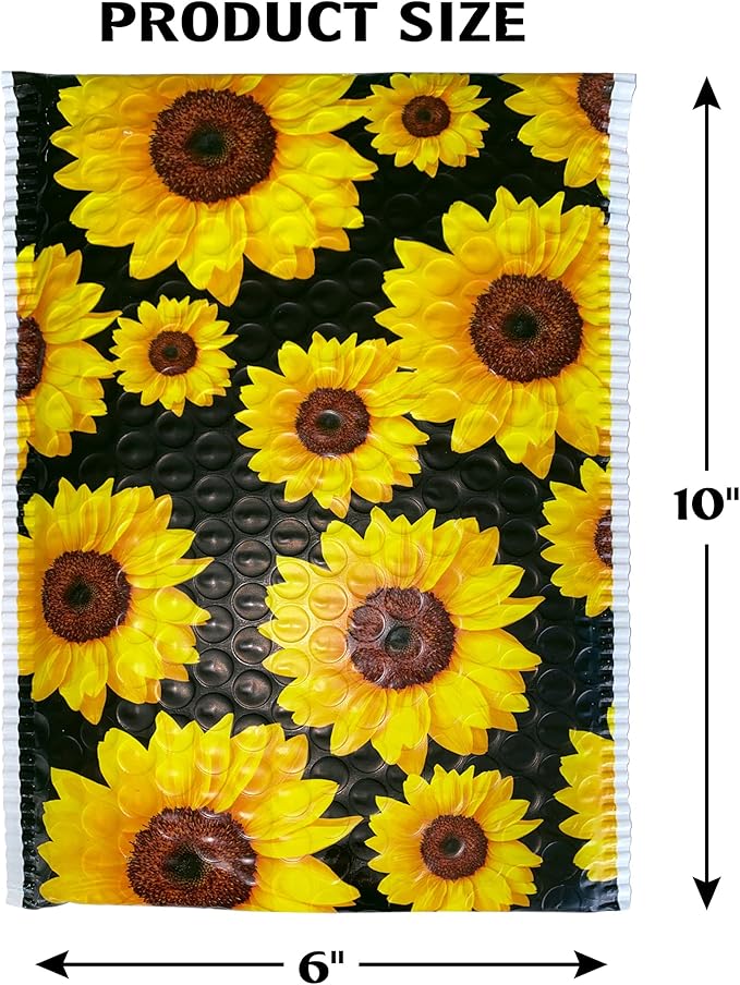 Great Papers! Bubble Mailer, Self-Sealing and Tear Resistant, Sunflowers, 6" x 10", 50 pack (074108),Black