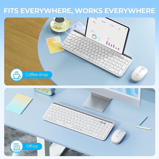 seenda CTU-301 Bluetooth Keyboard and Mouse Combo for iPad,White | Bluetooth+2.4G combo with tablet holder, full-size keys and quiet clicks for iPad, iPhone, Mac, Windows and Android.