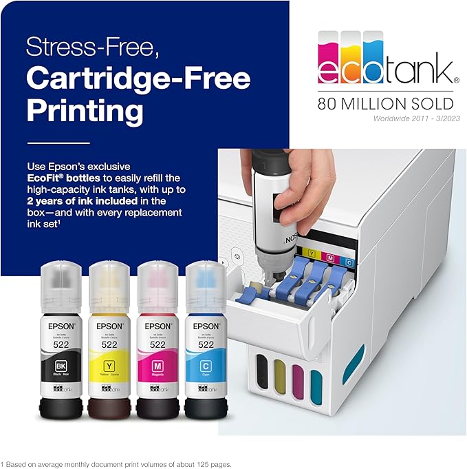 Epson EcoTank ET-2800 Wireless Color All-in-One Cartridge-Free Supertank with Scan and Copy, The Ideal Basic Home Printer - White