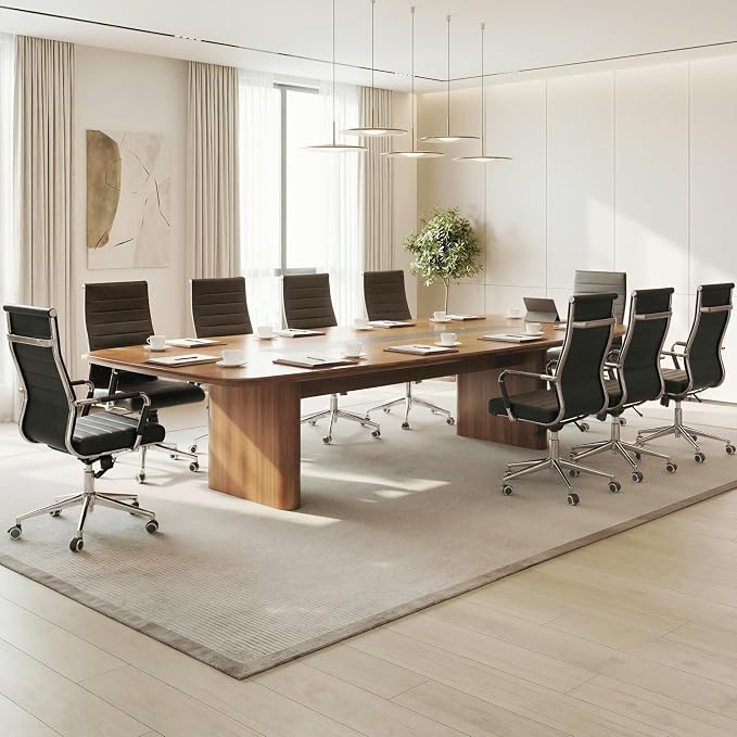 Okeysen Office Desk Chair, Ergonomic Leather Modern Conference Room Chairs, Executive Ribbed Height Adjustable Swivel Rolling Chair for Home Office Set of 1. (Black)