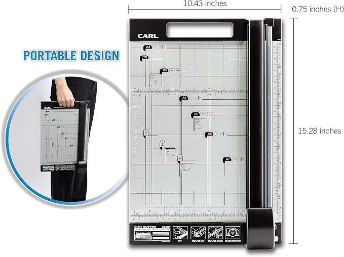 Carl 12 inch DC-200N Premium Rotary Paper Trimmer, Metal Base, 15 Sheet Cutting Capacity.