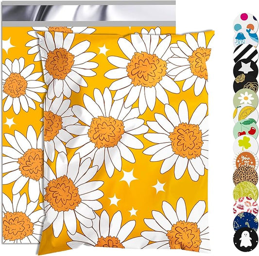 100 Pcs 6x9 Inch Poly Mailer, Waterproof & Tear-Resistant Shipping Bags with Self-Seal, Sunflower Printed Packaging for Small Business