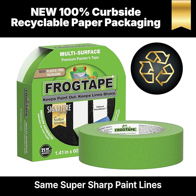 FrogTape Multi-Surface Painters Tape with PAINTBLOCK, 1.5 Inch Wide (1.41 In. x 60 Yds), Medium Adhesion, Green, 1 Roll (1358465)