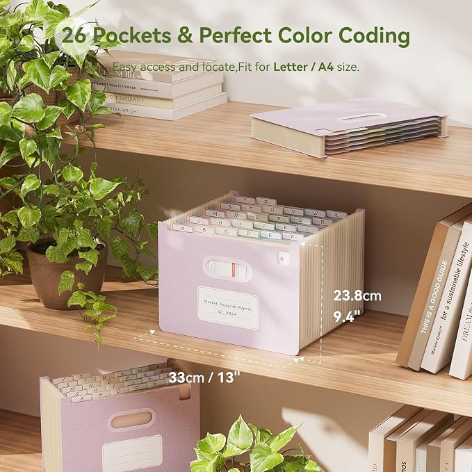 EcoStash 26 Pockets Accordion File Organizer, Upright&Open Top | Wheat Straw, 100% BPA Free, A-Z Bill Receipt Organizer, Letter/A4 Size for School Home Office Hospital- Lavender Purple