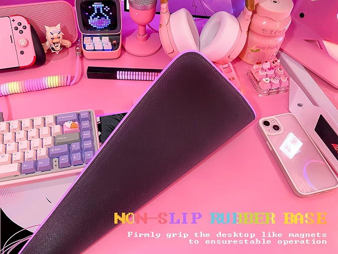 JMIYAV Pink RGB Gaming Mouse Pad 31.5x12 Inch PC XL Large Extended Glowing Led Light Up Desk Pad Non-Slip Rubber Base Computer Cute Mousepad Mat Desk Accessories Gaming Setup Punk Heart