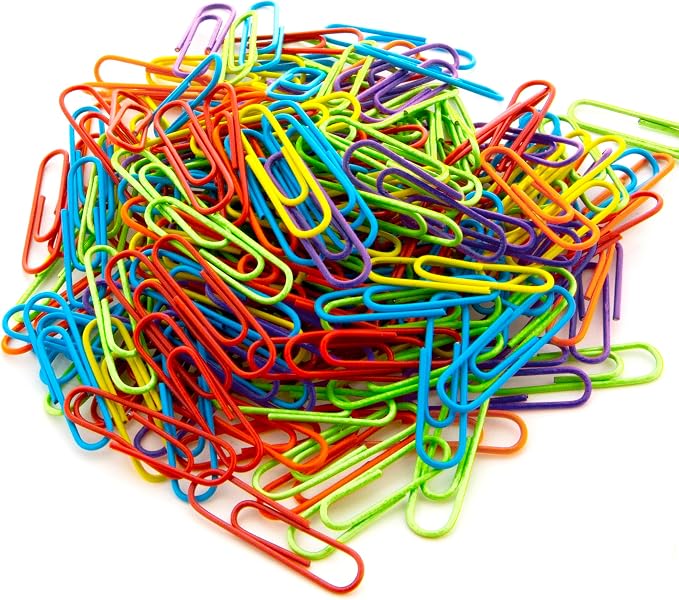 2 Pk, Bazic Vinyl-Coated #1 Regular Assorted Paper Clips, 33mm, 200 Per Pack