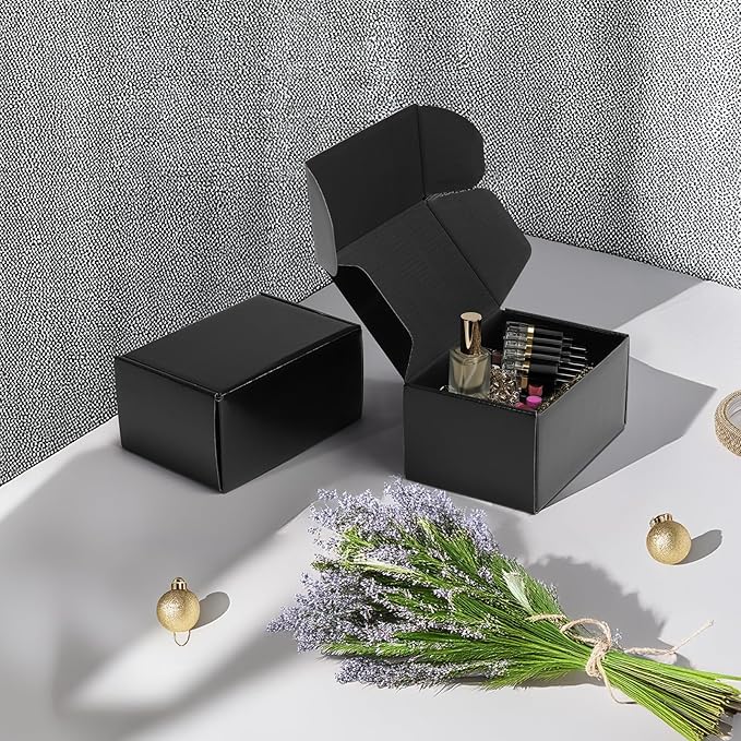 Rempry 6 Pack 6x4x3 Black Shipping Boxes, Small Cardboard Mailer Boxes for Small Business Shipping Packaging