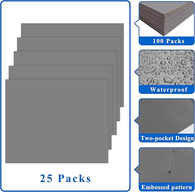 Zzrywuty File Folders with Pockets Letter Size,50-Pack Paper Folders with Card Slot,Grey Two Pocket Folders for School Students,Businessmen,Home and Office Workers