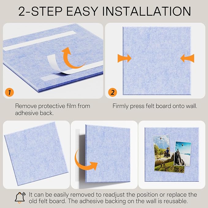 MaxGear Felt Bulletin Board 36" x 24", Light Blue Felt Wall Tiles Push Pins | Cork Board For Walls Alternative, 6 Pack 11.8" x 11.8" Wall Panels, Pin Board Custom Layout Design, Office Decor Home Decor