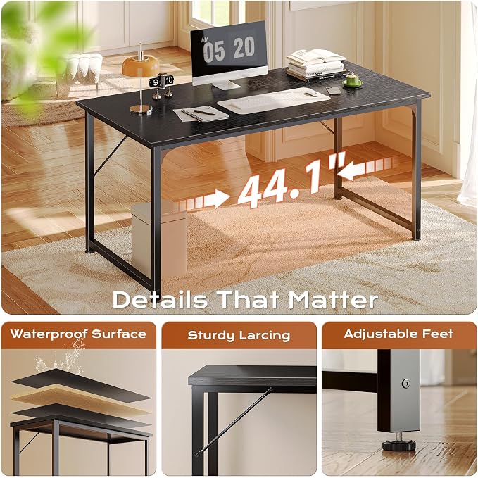 47 X 24 Inch Computer Desk with Deeper Desktop, Gaming Office Writing Work Desk for Home Office, Study, Bedroom, Work from Home, Metal Frame, Black