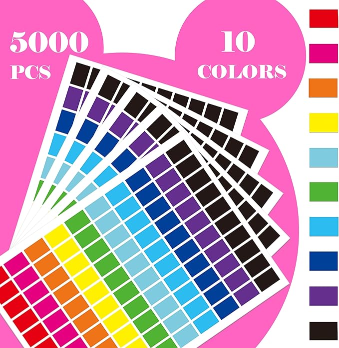 5000 PCS Colored Stickers 1/2" x 3/4" Rectangular Color Coding Labels 10 Color Label Stickers Garage Sale Price Stickers 0.5 x 0.75 Inch Dot Sticker for Offices Student Classroom Library