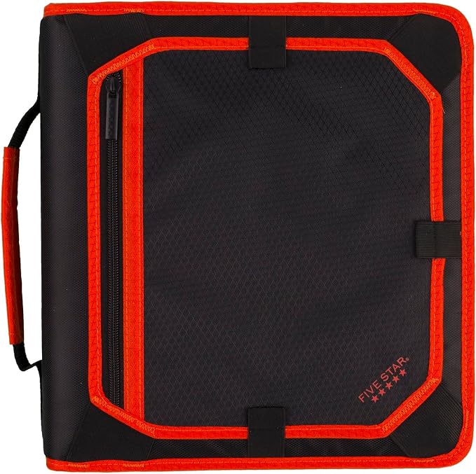 Five Star Zipper Binder, 2 Inch 3-Ring Binder with Round Rings, Expansion Panel and 5-Tab Expanding File, 580 Sheet Capacity, Red/Black (29052CE8) (Pack of 6)