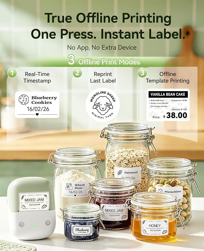 NIIMBOT B2 Label Maker Machine with Tape, 2 Inch Portable Label Printer | Bluetooth Thermal Label Printer with Multiple Templates for Small Business,Office,Home,School （Green）