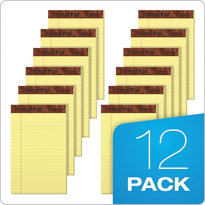 Tops 5 x 8 Legal Pads,The Legal Pad Brand,Narrow Ruled,Yellow Paper,50 Sheets Per Writing Pad,Made in the USA (7501),12 Count (Pack of 12)