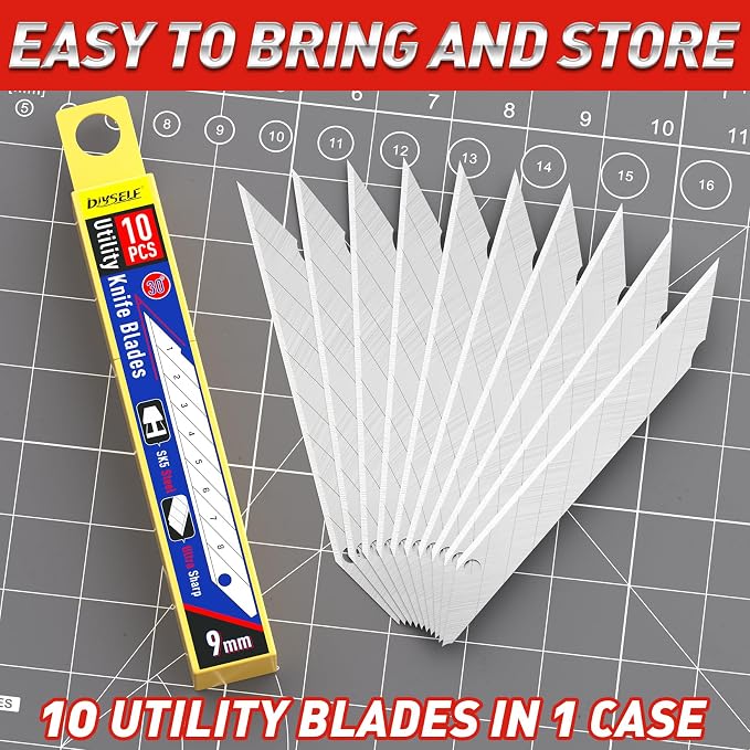 DIYSELF 50 Pack Utility Knife Blades, 9mm Snap Off Blades (30°) | Razor Knife Box Cutter Blades Refills for Detail Cutting, Segmented Edge, Precision Trimming for Paper, Vinyl, Film, Crafts