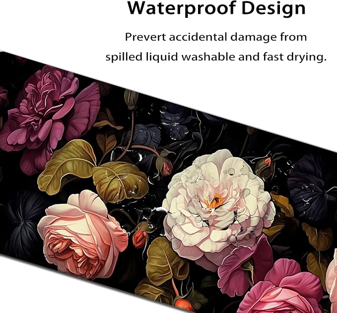 35.4 x 15.7 in, Waterproof XXL Large Mouse Pad for Desk, Extended Keyboard Mouse Mat for Computer Office, Big Laptop Mouse pad, Gaming Pc-Vintage Roses