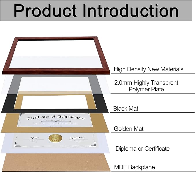 ELSKER&HOME 8.5x11 Certificate Frame - Classic Coffee Color Frame - Displays Diploma 8.5x11 Inch with Mat - 11x14 Inch Without Mat - For Document/Photo (2 Pack, Matte Black with Gold Rim)