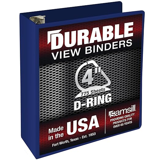 Samsill Durable 4 Inch Binder, Locking D Ring Binder, Customizable Clear View Cover, Dark Blue, Holds 775 Pages