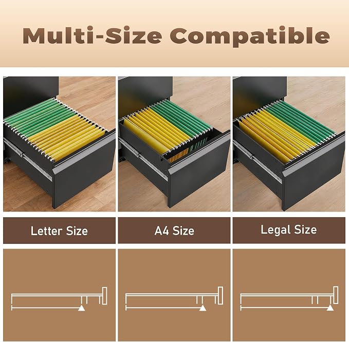 Approgreent 2 Drawer Metal File Cabinet, Fully Assembled Locking Filing Cabinet with Anti-Tipping Wheels, Quiet Slide, Heavy-Duty Steel Construction, Fits A4 Letter Legal for Home Office, Matte Black