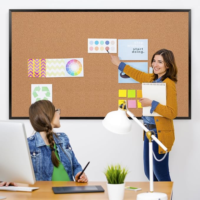 Extra Large Cork Bulletin Board 72" X 48", Black Wood Framed 6'x4' Corkboard for Wall, Wall Mounted Notice Pin Board with 18 Push Pins for School, Home & Office