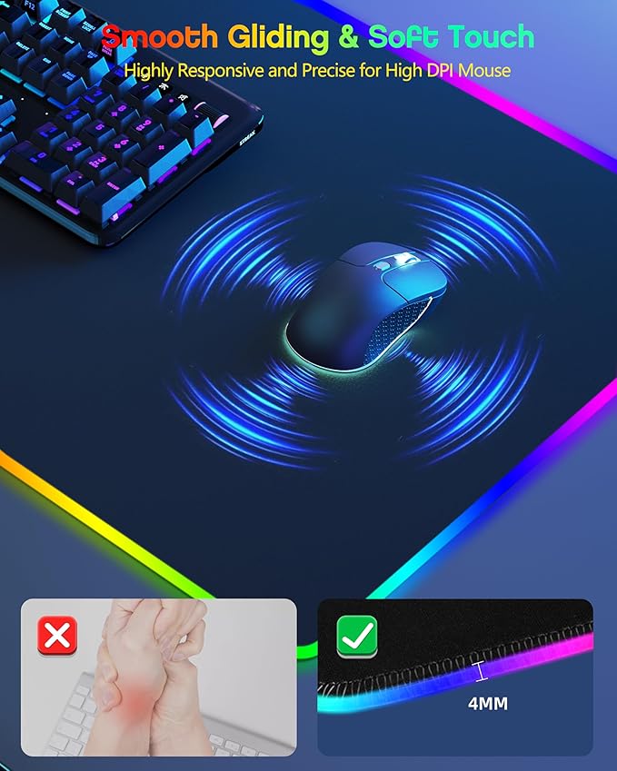 4-in-1 RGB Gaming Mouse Pad with Wireless Charging & Phone Stand, 31.5"x15.8" Large, 24 Light Effects, Non-Slip Base, Waterproof Ultra-Smooth Surface, with Adatper