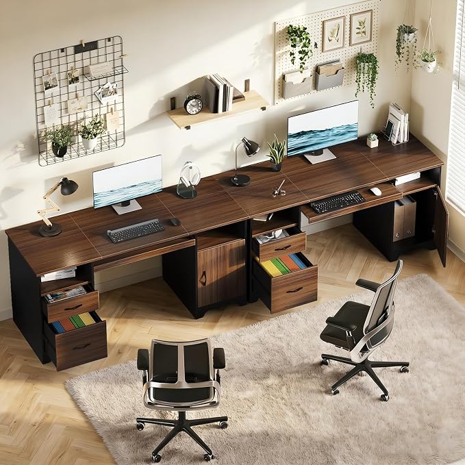 Bestier 59" Office Desk with File Drawer, Keyboard Tray & 2 Drawers, Cherry | File Drawer For Letter/A4/Legal Folders, 2 Storage Drawers, Keyboard Tray, Cable Management, 200 LBS Capacity, Cherry Finish