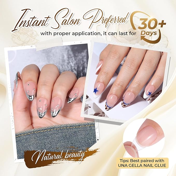 UNA GELLA Short Almond Nail Tips: 504PCS Short Fake Nails Soft Press On Gel Nail Tips Pre Shaped Almond Shape Home Nail Extension Full Cover, 12 Sizes Acrylic Gelly Tips
