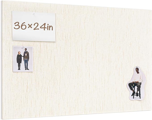 Bulletin Board 36 x 24 inches, 3' x 2' Linen Board for Wall, Decorative Fabric Pin Board with Safe Removable Adhesive Tapes for Home and Office, Includes 20 Push Pins-Light Yellow Stripes