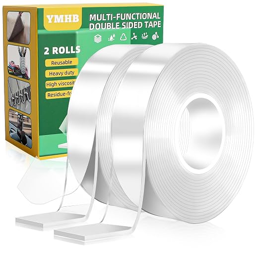 2 Rolls Double Sided Tape Heavy Duty, Nano Tape Double Sided Mounting Tape | Removable Transparent Adhesive Tape, Clear Two Sided Poster Wall Tape Strips for Home Office(2 Rolls, Total 19.6FT)