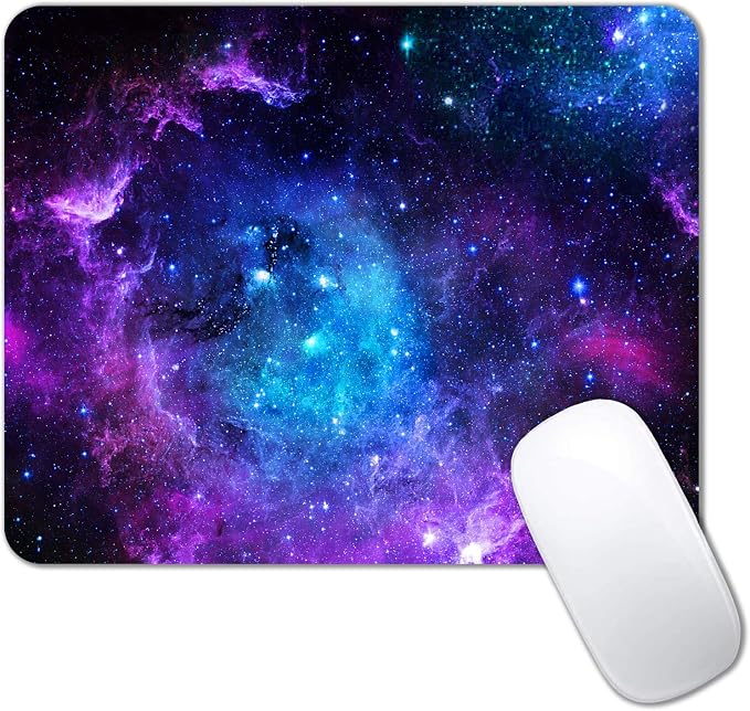 Square Mouse Pad,Blue Purple Galaxy Nebula Universe Outer Space Mousepad, Anti-Slip Rubber Base Mouse Pad for Office Laptop Computer PC Men Women, Small Mouse Mat, 9.5 x 7.9 Inch