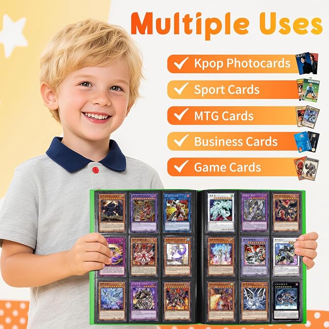 Trading Card Binder 9 Pocket, 360 Card Waterproof Folder with Side Loading Sleeves, Sturdy Card Collection Album for MTG, TCG, Game Cards & Sports Cards, 1 Pack, Green