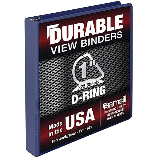 Samsill Durable 1 Inch Binder, D Ring Binder, Customizable Clear View Cover, Midnight Blue, Holds 225 Pages