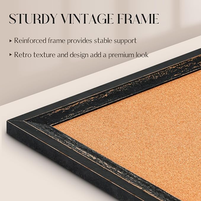 Cork Board Bulletin Board, 30"x20" Corkboard for Wall | Rustic Black Wooden Frame, Decorative Pin Board, Message Board, Notice Board, Vision Board for Home, Office, Kitchen