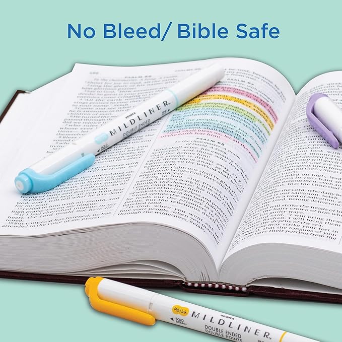Zebra Pen Mildliner Dual-Tip Highlighter Marker Set, Broad and Fine Tips, No Bleed, Ideal for Bible Highlighting, Journaling and Note-Taking, Fluorescent and Cool Ink Colors, 10-Pack (78101)