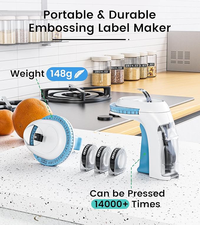 Embossing Label Maker Machine with Tapes, Embossed Label Maker Vintage, Retro Embosser Manual with 3Roll 3D Embossing Labels-Waterproof, Old School Labeler for Home Office Classroom Gifts Scrapbook