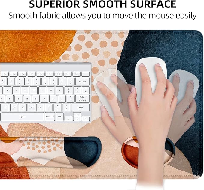 Large Mouse Pad with Wrist Rest, 4-in-1 Wrist Rest for Keyboard and Mouse | Non-Slip Waterproof Desk Mat Set, 35.4"x15.7" Desk Mat+Keyboard Wrist Rest+Mouse Wrist Support+Cup Coaster for Home Office