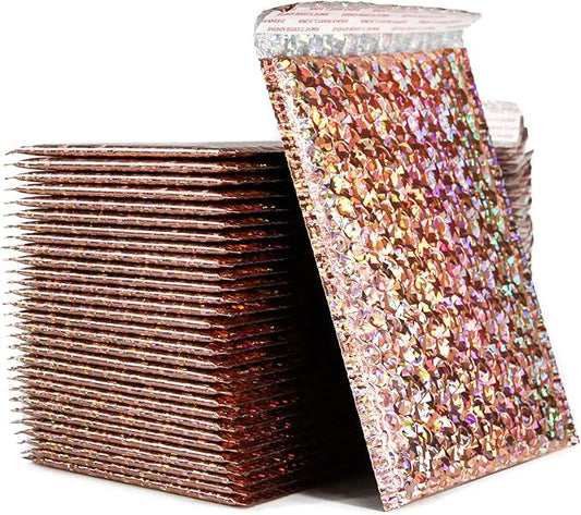 30 PCS 7 x 11 Inch Holographic Mailer, Mailing Envelopes Bubble Padded, Poly Bubble Mailers Padded Envelope Waterproof, Self Sealing Cushion Envelopes for Mailing Packing Shipping (Gold)